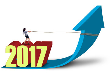 Entrepreneur and arrow upward with numbers 2017