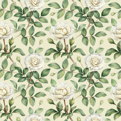 Watercolor rose flowers illustration. Seamless pattern