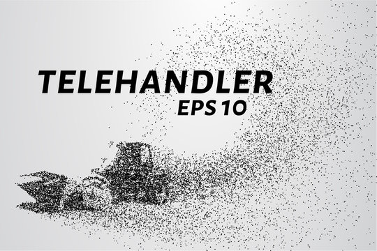 Telehandler of the particles. Telehandler crumbles into small circles and dots. Vector illustration