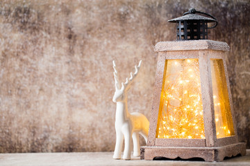 Closeup on Christmas decoration over wooden background.