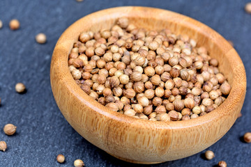 Coriander in a bamboo bowl
