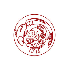 fish on plate line vector logo template