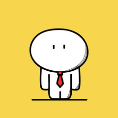 Cute funny businessman at work with tie on the yellow background. Business and office - cartoon vector illustration.