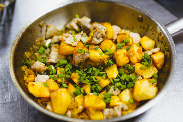 Preparation of delicious dishes in the kitchen