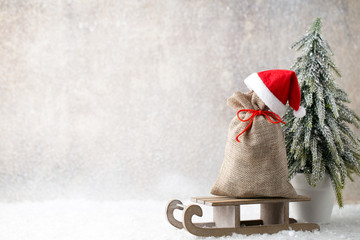 Christmas gard. Gift bag with burlap. Christmas decoration.