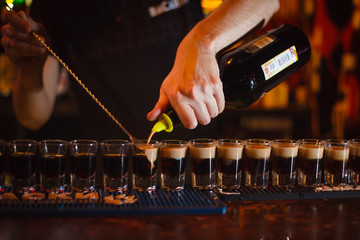 Many alcoholic drinks from the barman