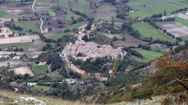 Aerial view of Costacciaro town in Umbria, Italy
