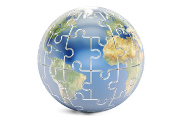 Earth planet from puzzles, 3D rendering