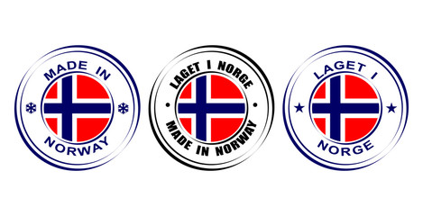 Round label "Made in Norway" with flag
