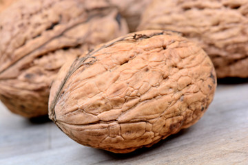 Group of walnuts on table