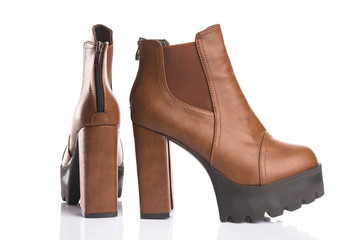 Brown autumn boots with chunky heels