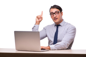 Man with laptop isolated on white