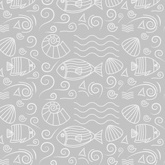 Obraz premium Seamless pattern with fishes, shells