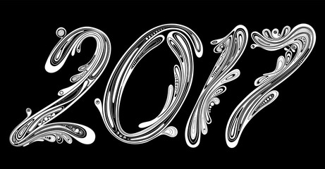 New year and Christmas 2017. Beautiful vector of numbers of patterns on a black background