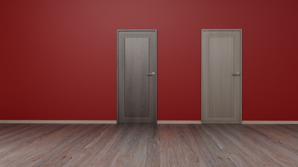 Wall with wooden door 3d rendering