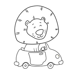 Cute cartoon lion driving a car