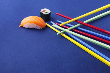 mikado with sushi and chopsticks colors