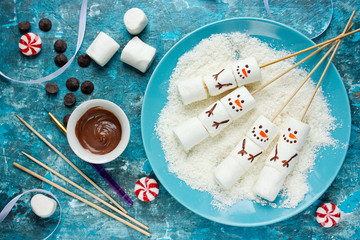 Snowman marshmallow pops Christmas food art idea