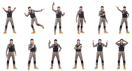 Soldier with gun isolated on white