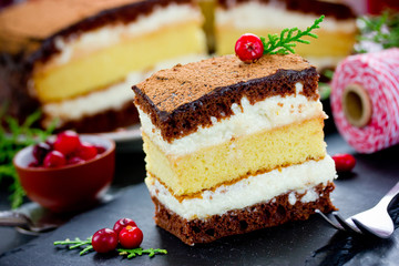 Delicious Christmas chocolate lemon cream cake