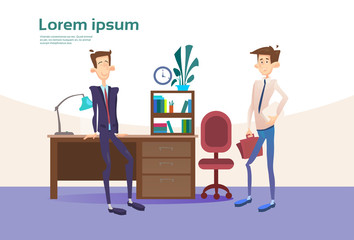 Business Man Interior Workplace, Businessman Manager Office Worker Flat Vector Illustration