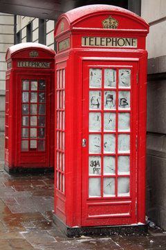 London telephone booth in winter
