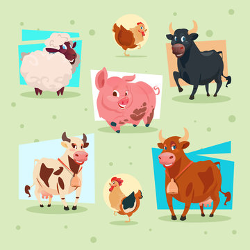 Domestic Animals Icon Farm Breeding Flat Vector Illustration