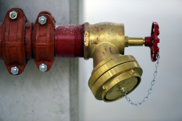 Industrial fire hydrant installed on concrete column
