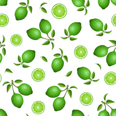 Vector seamless pattern with green limes on a white background.