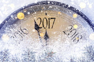 Countdown to midnight. Retro style clock counting last moments before Christmas or New Year 2017.