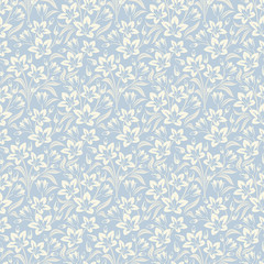 Vector seamless floral white and blue pattern.