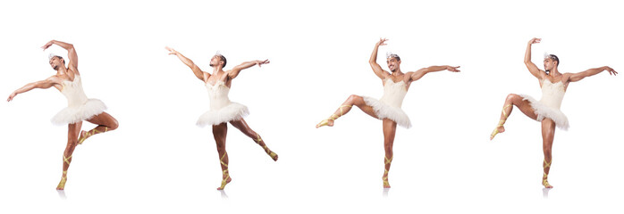Man in ballet tutu isolated on white