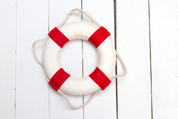 Classic red and white lifeguard buoy