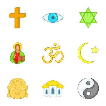 Religion icons set. Cartoon illustration of 9 religion vector icons for web