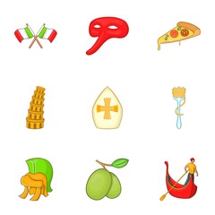 Holiday in Venice icons set. Cartoon illustration of 9 holiday in Venice vector icons for web
