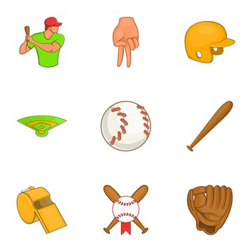 Sport with bat icons set. Cartoon illustration of 9 sport with bat vector icons for web