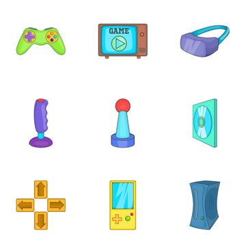 Play station icons set. Cartoon illustration of 9 play station vector icons for web