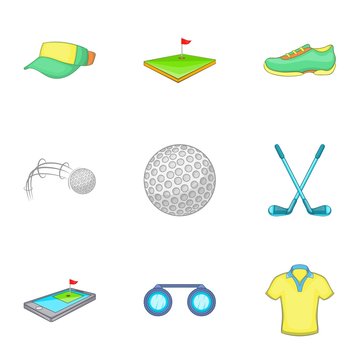 Game of golf icons set. Cartoon illustration of 9 game of golf vector icons for web
