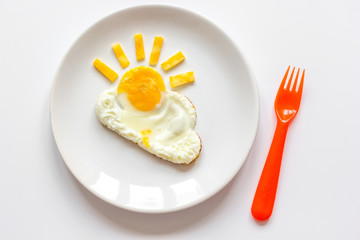 sunshine fried eggs breakfast for kid on white background