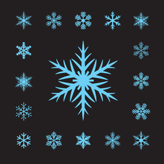 Fototapeta na wymiar Collection of Blue Vector Snowflakes.