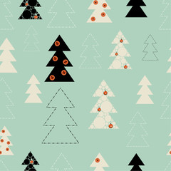 Seamless background on Merry Christmas and new year. The depicts a Christmas tree different design and size on a blue background.