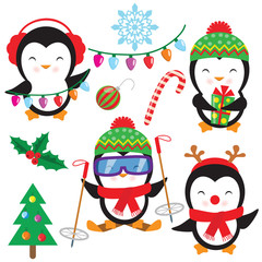 Obraz premium Cute little penguin vector cartoon illustration