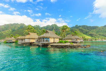 Beautiful sea and Moorae Island at Tahiti , PAPEETE, FRENCH POLY - obrazy, fototapety, plakaty