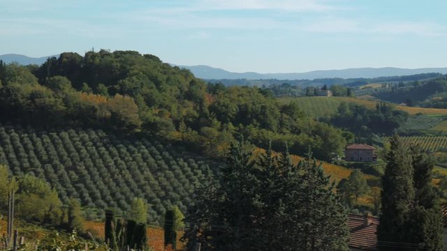 Panorama of San Gimignano and Tuscany hills, Italy
