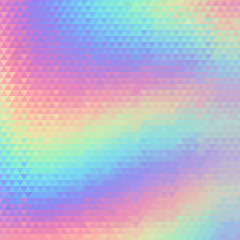 Holographic geometric vector background. 80s and 90s fashion design. Hologram vibrant style, trend art poster. Holography futuristic template. Shiny effect for vibrant banner