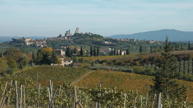 San Gimignano medieval town seen from he Tuscany hills, Italy

