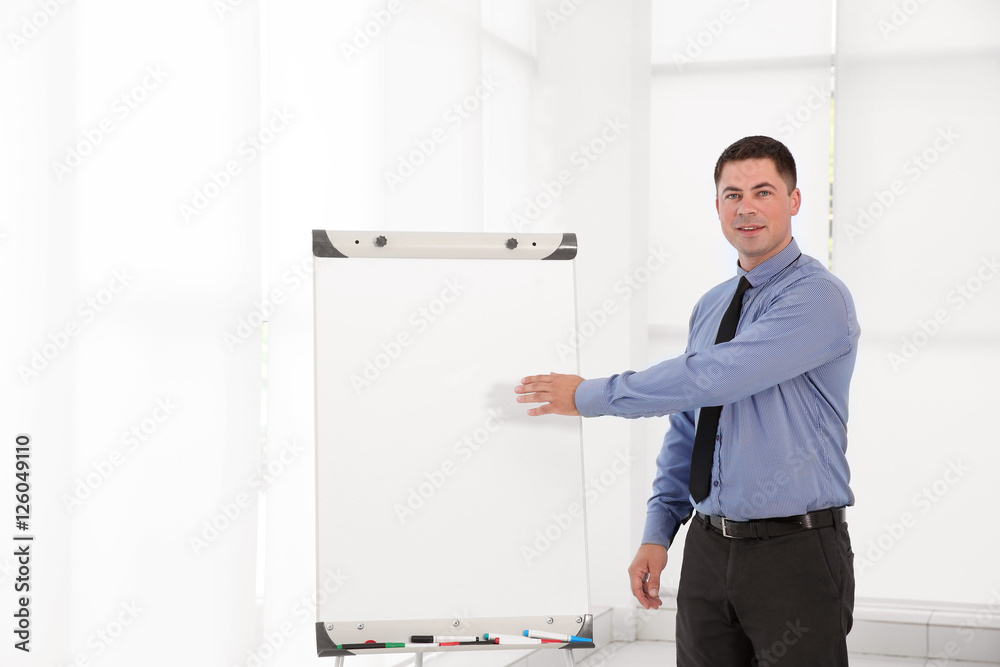 Poster Business trainer giving presentation on whiteboard