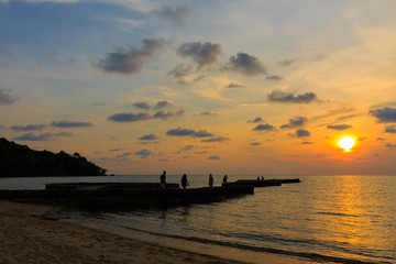 Stone bridge in front of sunset background at Koh Chang Island T