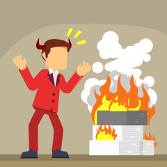 evil businessman burn office task