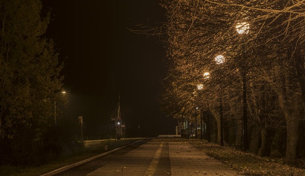 Trebon station in autumn night